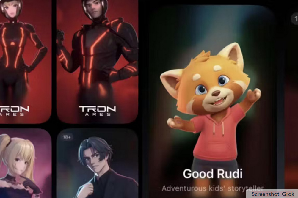 Screenshot LiveAction Page - xAI Grok's 'companion' chatbot, "Good Rudi"